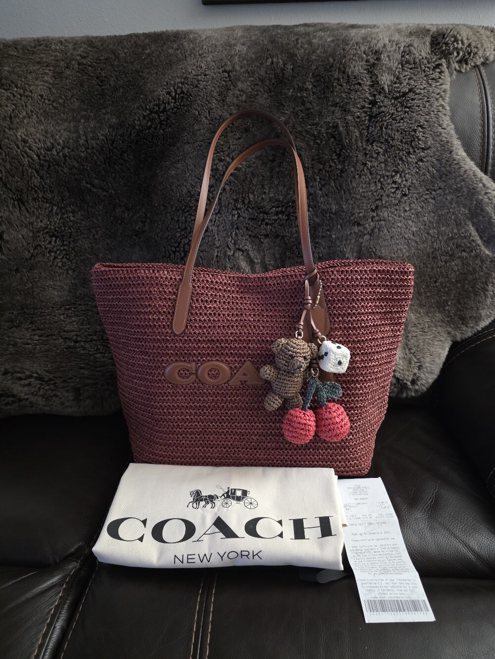 Coach Large City Tote Bag With Charms CES20 Straw/Gold/Russet - Picture 7 of 12